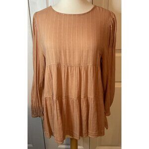 American Eagle Clay Pale Pink Boho Long Sleeve‎ Blouse Top Size Small Babydoll